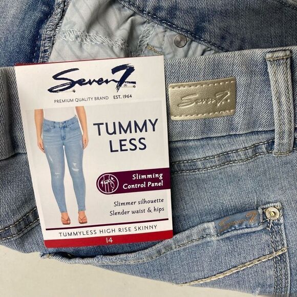 SEVEN7 Women’s Distressed High Rise Skinny Slimming Control‎ Jeans Size 14 Blue - Picture 5 of 11